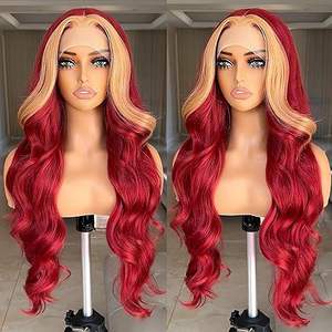 Perruque Lace Front Ombrée Blonde Prête à Porter Sans Colle, Perruques Synthétiques Lace Front, Perruque Blonde avec Racines Foncées, Cheveux Synthétiques Mélangés - Product Image 4