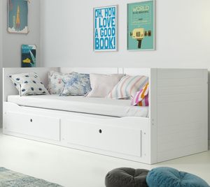 Sofá <span class=keywords><strong>cama</strong></span> <span class=keywords><strong>nido</strong></span> de madera de pino macizo de diseño moderno, Banco <span class=keywords><strong>doble</strong></span> de 80x160/200 cm con base de <span class=keywords><strong>cama</strong></span> blanca - Product Image 2