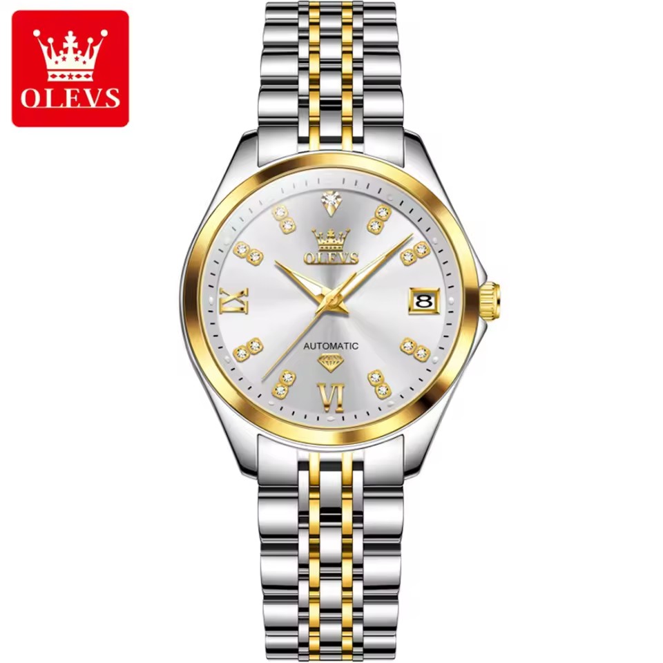 white dial silver gold strap