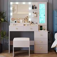 Miroir lumineux LED moderne simple 2025, armoire cosmétique, coiffeuse de chambre à coucher, style panneau en bois pour chambre principale en location