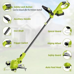 JAGROM Tondeuse à <span class=keywords><strong>fil</strong></span> sans <span class=keywords><strong>fil</strong></span> 20V <span class=keywords><strong>de</strong></span> 12 pouces avec 2 batteries lithium-ion 2,0 Ah, alimentation automatique du <span class=keywords><strong>fil</strong></span>, coupe-bordures et <span class=keywords><strong>bobine</strong></span> <span class=keywords><strong>de</strong></span> coupe-herbe 8 pièces - Product Image 2
