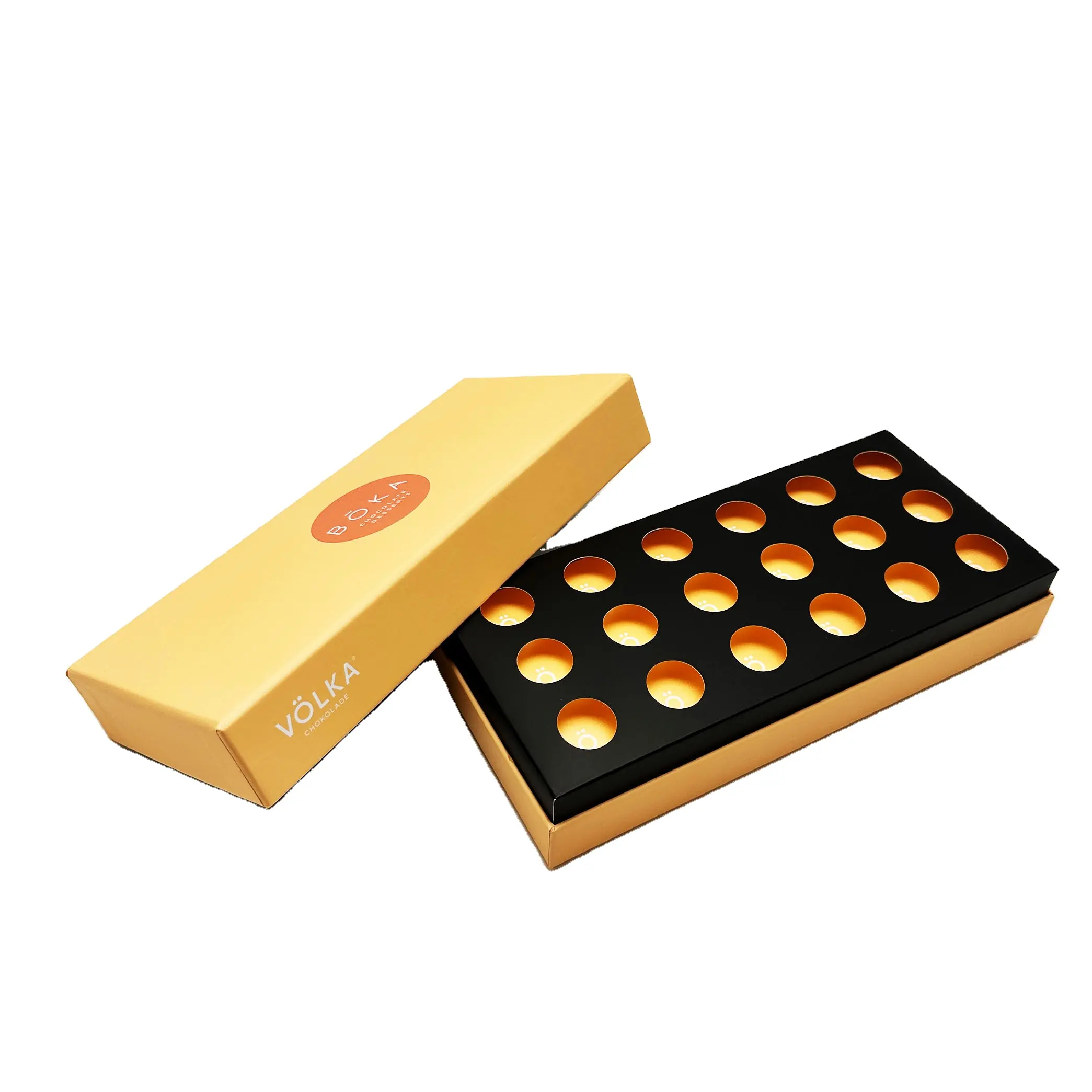Luxus individuell bedruckte Großhandel faltbare starre Papier-Geschenkbox süße Schokolade-Schachtel mit Druckpapier-Schale