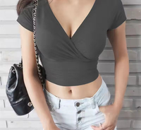 2025 ropa de mujer ropa de calle moda coreana corsé Tops Camisetas manga corta Y2k Crop Top nuevo verano negro Sexy cuello en V