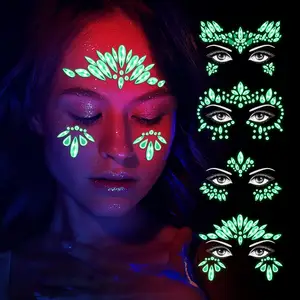 Halloween Luminous Ghost Face Juwelen Strass Tattoos Glow in the Dark Kristalle Body Eye Aufkleber für Karneval Festival Party