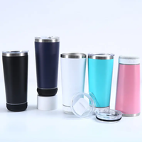 Gobelet isotherme droit et fin en acier inoxydable blanc de 20 oz pour sublimation, avec haut-parleur et lecteur de musique intelligent, câble USB inclus