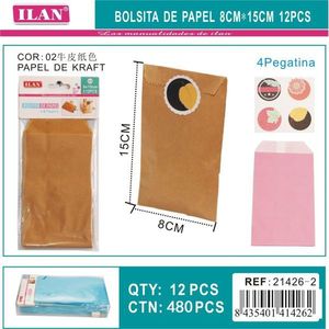 Sacchetti di carta Ilan 8x15 cm 12 pezzi Kraft marrone per artigianato e regali - Product Image 3