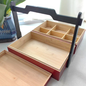 Chinese Style Mooncake Box Multi Layer Solid Wood Bamboo Flip Top Lid Rectangle Food <b>Storage</b> Container Picnic Party <b>Kitchen</b> Use - Product Image 3