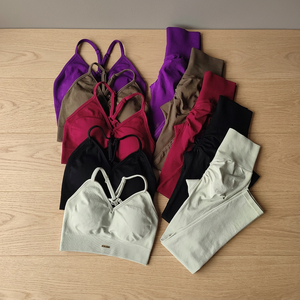 Casual Plain Women Yoga Set Breathable <b>Open</b> Back <b>Bra</b> Front Quick Dry High Waist Long Leggings Pocket Seamless Stylish Solid - Product Image 3
