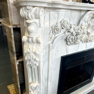 法式手工雕刻米色大理石壁炉壁炉架室内装饰 - Product Image 5