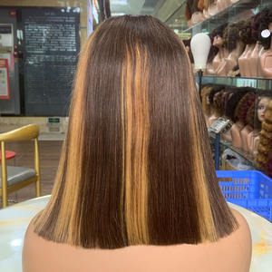 Peluca de Cabello Humano Remy Brasileño Virgen Super Double Drawn de 12 Pulgadas, 2x6, con Frente de Encaje, Estilo Bob P4/27, sin Pegamento, para Encaje Transparente, Mediana - Product Image 1