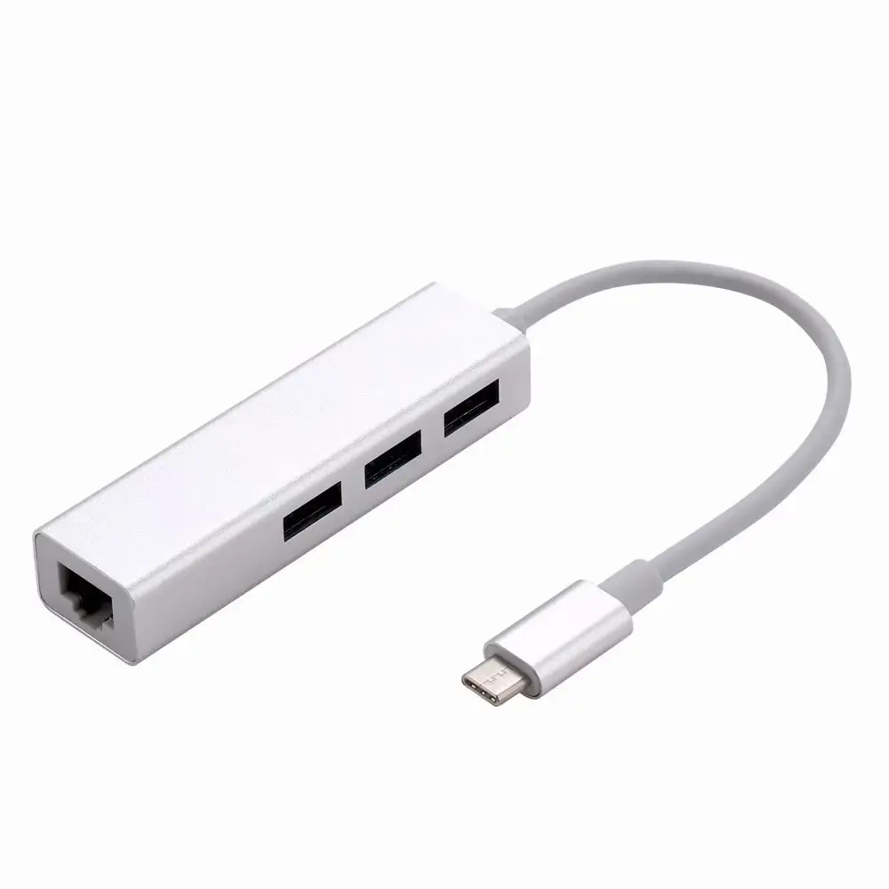 USB 2.0 Hub Type C to RJ45 Ethernet Gigabit Lan 3 Ports USB Adapter Support for Windows 7/8