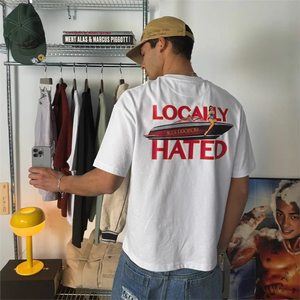 T-shirt a maniche corte girocollo con stampa a righe stile streetwear europeo unisex 100% cotone casual - Product Image 1