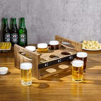 Plateau de dégustation de vin en bois style rustique américain avec 4 verres à dégustation, panneau tableau noir et support de service personnalisé pour échantillons de vin - Idéal pour les entreprises