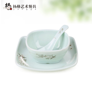 Juego de Vajilla Yangge de 3 Piezas: Tazón Redondo, Plato, Cuchara y Taza de Té, Duradero para Uso Diario, Diseño de Color Sólido - Product Image 5