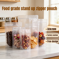 Sachet refermable transparent personnalisé en PE de qualité alimentaire, recyclable et étanche, avec encoche de déchirement pour bonbons et pop-corn
