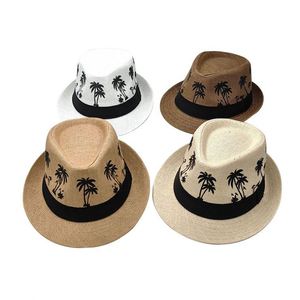 Wholesale Summer Women Weave Straw <b>Hat</b> Wide Brim Mens Fedora <b>Hat</b> with Pattern - Product Image 5