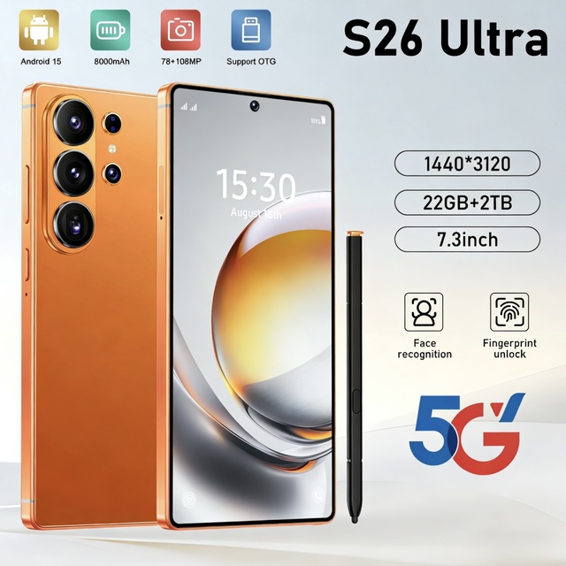 S26 Ultra 22GB+2TB 2026 New Model S-Pen 5G Mobile Phone 7.3inch 8000mAh Deca Core 108MP Android 15 Global Version Unlocked Phone