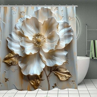Ensemble de rideaux de douche classiques en polyester imperméable 4 pièces, antidérapant, imprimé, motif floral moderne, hôtels, taille personnalisable numériquement