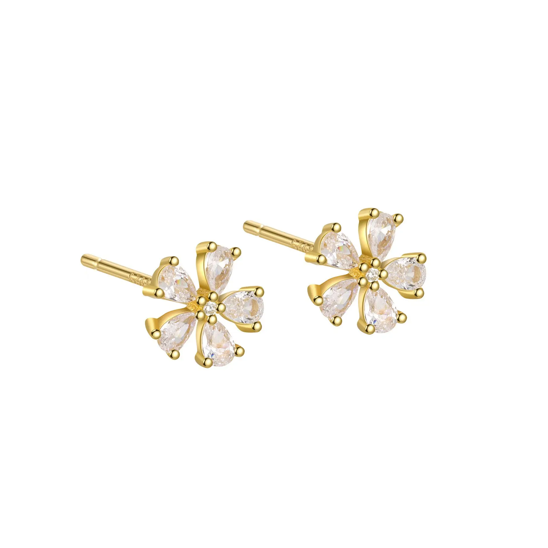 Minimalist 925 Sterling Silver Flower Earrings Exquisite Rhinestone Silver Post Stud Earring Gold Plated Women Jewelry