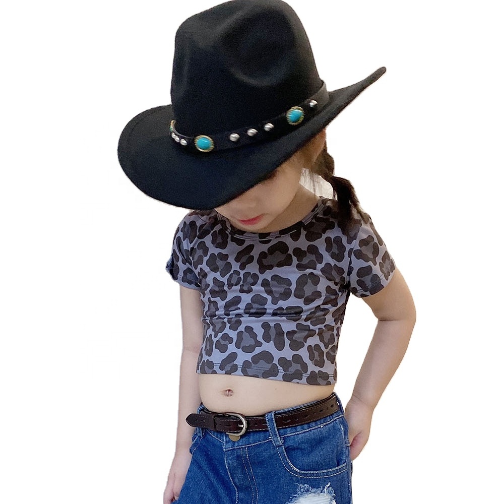 2021 Mommy and me Jazz Hat Girl's Rivet Roll Up Wide Brim Western Turquoise Decor. Cowboy Cowgirl Hat