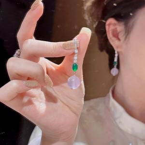 ต่างหูหยกสีม่วงธรรมชาติประดับเงินแท้ S925 สไตล์ฮั่นฟู ขนาดเล็ก ดีไซน์ใหม่ สไตล์จีน ต่างหูห้อยประณีต - Product Image 2