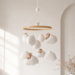 Newborn Essentials Natural Wood High Quality Boucle Teddy Bear Fabric Plush Nursery Baby <strong>Cot</strong> <strong>Mobile</strong> for Crib - Product Image 1