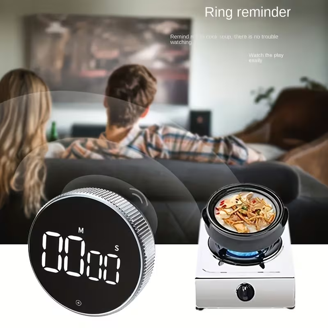 Rotary Digital Kitchen Timer Magnetic Countdown Countup Timer Large Display Volume Adjustable Timer for Seniors Kids