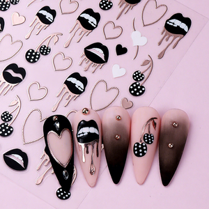 Pegatinas para Uñas con Diseño de Labios Negros y Corazón Y2K, Adhesivos Metálicos con Diseño de Cerezas y Amor para <span class=keywords><strong>San</strong></span> Valentín, Decoración de Uñas Autoadhesiva para <span class=keywords><strong>Manicura</strong></span> DIY - Product Image 3
