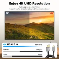 Kabel ekstensi HDTV Mini 4K 60HZ, kabel ekstensi Audio Video Spiral fleksibel untuk HDTV PC kamera perekam