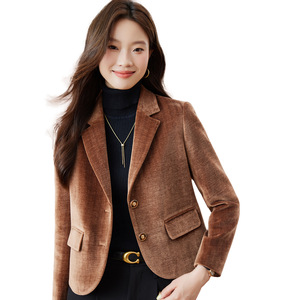 Women Velvet Blazer Black Short Professional Solid Color Polyester Fabric Women's Blazers - Product Image 5