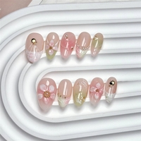 Faux ongles en acrylique 3D pour l'été, plage, haute qualité, 100% faits à la main, courts, en forme d'amande, à poser, 10 pièces, brillants, réutilisables