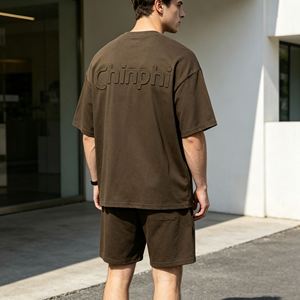 เสื้อยืดผู้ชายเนื้อหนัก 350gsm ผ้าฝ้ายถักนุ่ม 100% ทรงหลวม พิมพ์ลายนูน คอกลม - Product Image 3