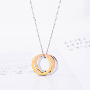 yunnique Geometric Three <b>Ring</b> Pendant <b>Necklace</b> Stainless Steel Unisex Fashion Jewelry - Product Image 4