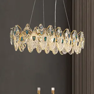 Lüks asılı lamba kişilik oturma odası dekoratif petal yuvarlak parlak ışık büyük lüks Modern altın K9 kristal avize