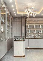 Présentoir à bijoux de luxe Vitrine murale pour bijoux Comptoir en verre Bijouterie personnalisée Design 3D