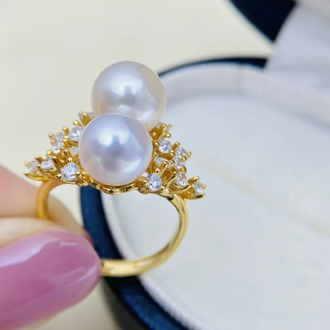 2024 doigt réglable à la mode 925 argent eau douce deux anneaux de perles redimensionnables pour les femmes