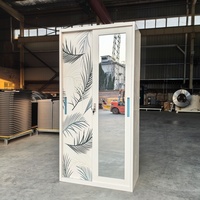 Armoire coulissante en acier imprimé avec miroir, tringle de suspension, armoire de sécurité intégrée, mobilier moderne et écologique de grande taille