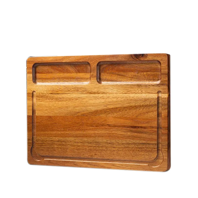 Tabla de servicio de corte de madera de Acacia, 16x12 ", grande, Reversible, surco de zumo profundo