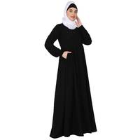 Robe longue islamique en lin pour femmes, coupe parapluie, Abaya noire de Dubaï, manches longues, robe ample pour femmes