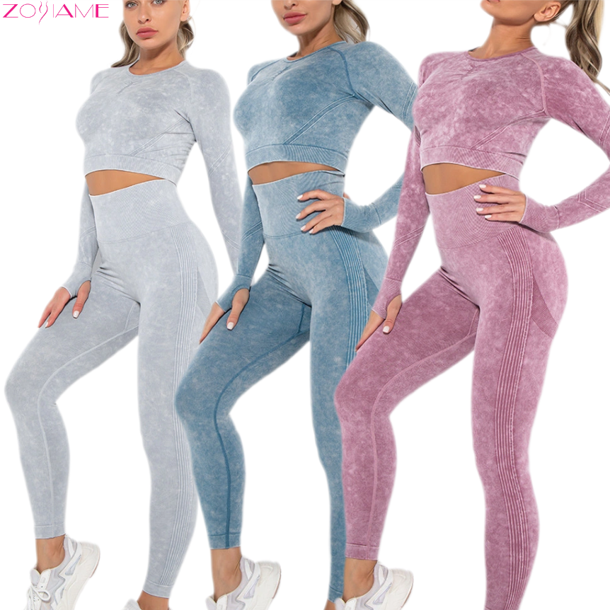 New Arrival Premium Seamless Solid Long Sleeve Moisture Wicking Breathable Fitness Top High Waist Butt Lifting Yoga Leggings