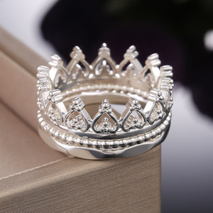 Anillo de cóctel F390 Crown para mujer, anillo de boda con engaste pavé de circonita cúbica, piedra redonda, joyería de moda - Product Image 1