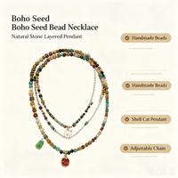 Collier superposé bohème en perles de rocaille en pierre naturelle avec pendentif chat en coquillage, fait main, ras-de-cou, bijoux pour femme, cadeau