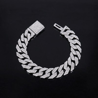 Collier chaîne cubaine tendance en alliage, triple rangée de zircons de 15 mm, avec fermoir à bascule durable, vente en gros