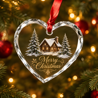 Ornement en verre cristal transparent en forme de cœur avec logo personnalisé disponible, ornement en verre cristal pour Noël, souvenir festif, Noël, intérieur