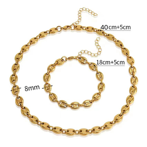 Colliers et Bracelets Chaîne Grains <span class=keywords><strong>de</strong></span> <span class=keywords><strong>Café</strong></span> en Acier Inoxydable Bijoux Inaltérables Plaqué <span class=keywords><strong>Or</strong></span> 18 Carats pour Hommes et Femmes - Product Image 6
