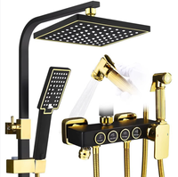 IProSan ensemble de pommeau de douche noir or bouton de douche, pommeau de douche, robinet thermostatique en laiton de salle de bain 8272