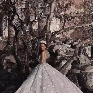 NDA10061 Vestidos de Novia de Encaje de Lujo Estilo Árabe de Dubái, Vestidos de Novia de Manga Larga con Flores 3D y Pedrería - Product Image 4