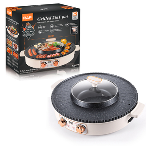 Plaque de cuisson électrique RAF R.5477 2.0L 1600W 38cm 2-en-1 avec gril, plaque antiadhésive en <span class=keywords><strong>aluminium</strong></span>, double contrôle, chaleur uniforme, gril de table - Product Image 6