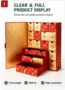 Custom Red 24 Days Advent Calendar <b>Box</b> with Drawers Gold Foil Rigid Cardboard <b>Christmas</b> Blind <b>Box</b> Mystery Packaging Gift - Product Image 2