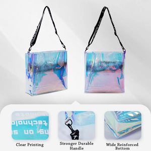 Groothandel Nieuwe Pvc Schouder Herbruikbare Tas Logo Aangepaste Jelly Kleur Transparant Met Afdrukken Webbing Verpakking Tas - Product Image 4